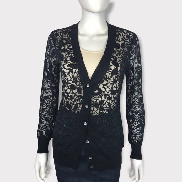 Magaschoni Black Lace Cardigan Floral Silk & Cashmere...
